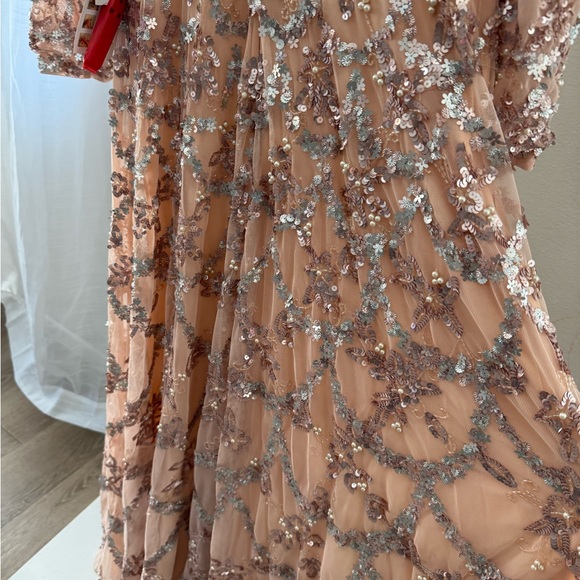 Mac Duggal Pink Embellished Illusion High Neck Long Sleeve A Line Gown - Picture 12 of 12